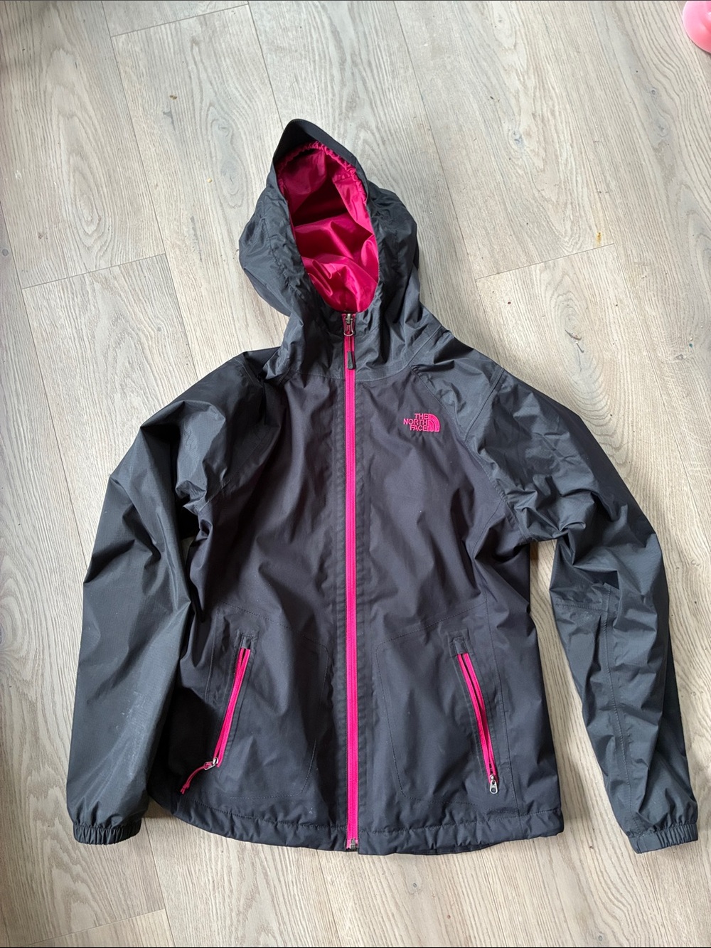 The North Face Black Rain Jacket with Pink Trim